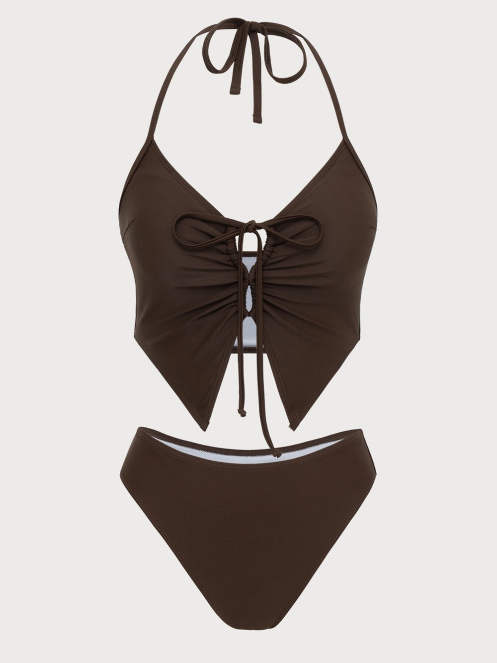 Women's Brown Ruched Tie-Front Bikini Set